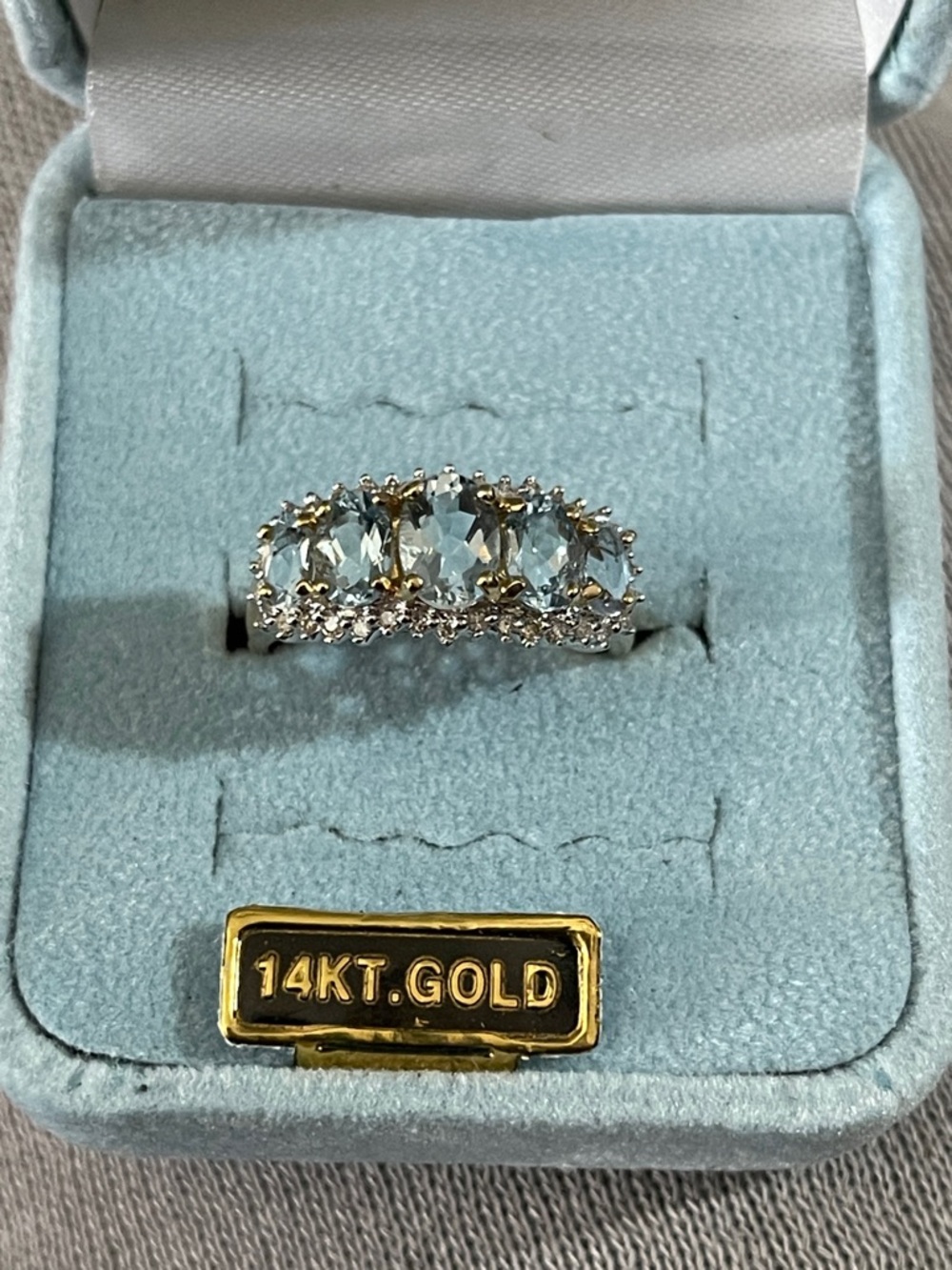 14K Gold Aquamarine and Diamond Accent Ring - Light Blue (NWOT)